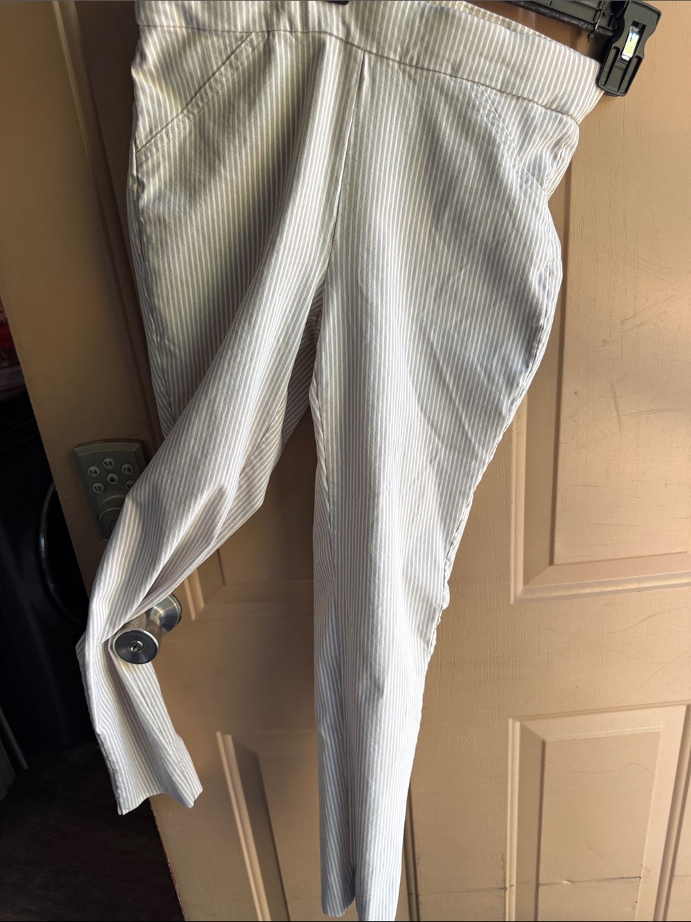 Anne Klein Men's Cream Pants with Gray Pinstripes